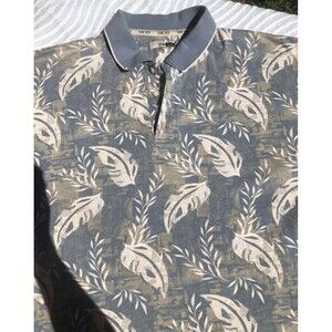 Vintage Island Green Abstract Print Polo Shirt Men Size Large